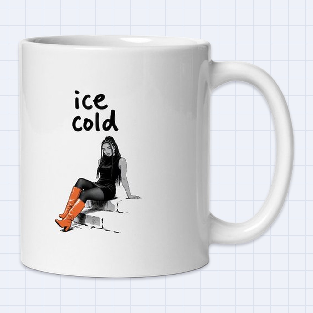 Black and White Manga Girl Sitting on Steps Mug – "Ice cold" | 11 oz White Ceramic Coffee Mug