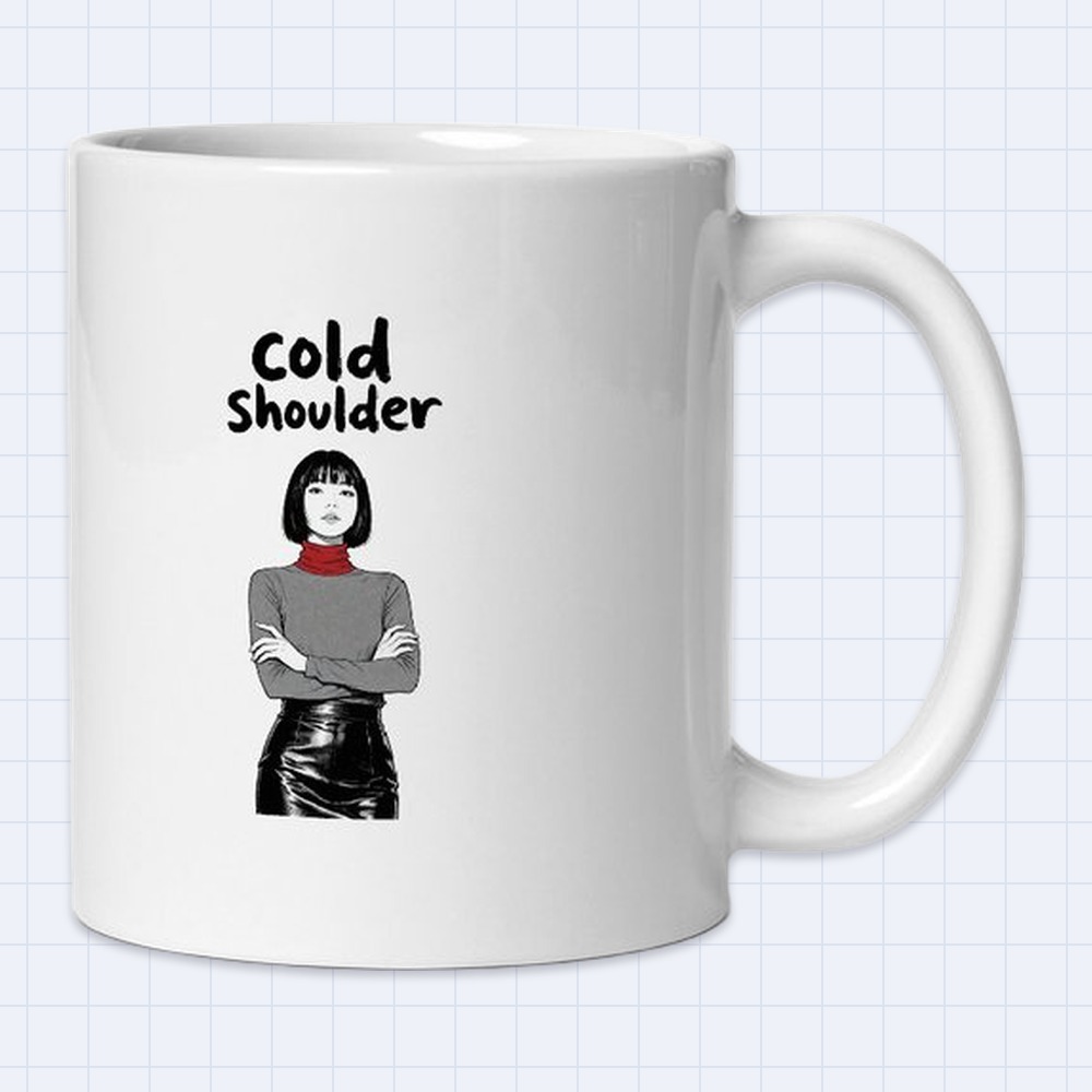 Black and White Manga Girl Arms Crossed Mug – "Cold shoulder" | 11 oz White Ceramic Coffee Mug