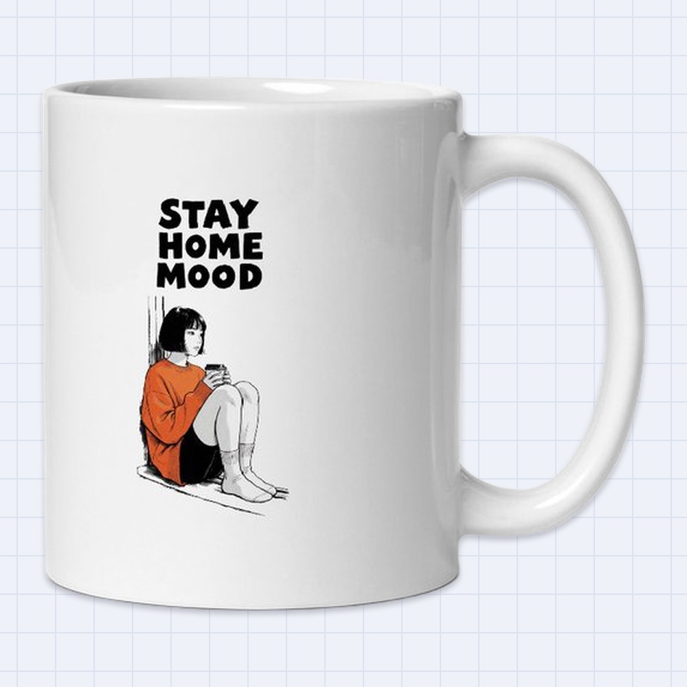 Black and White Manga Girl by Window Mug – "Stay home mood" | 11 oz White Ceramic Coffee Mug