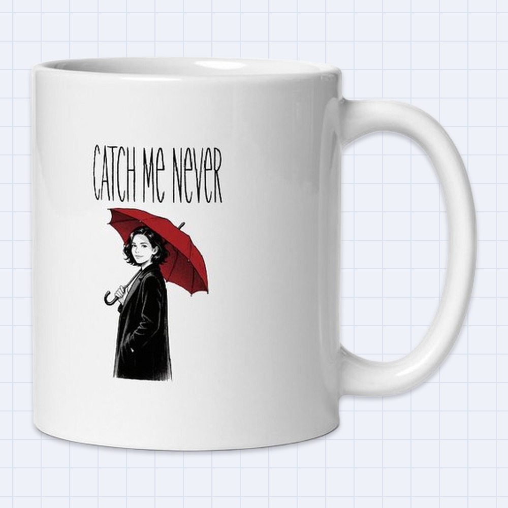 Black and White Manga Girl with Umbrella Mug – "Catch me never" | 11 oz White Ceramic Coffee Mug